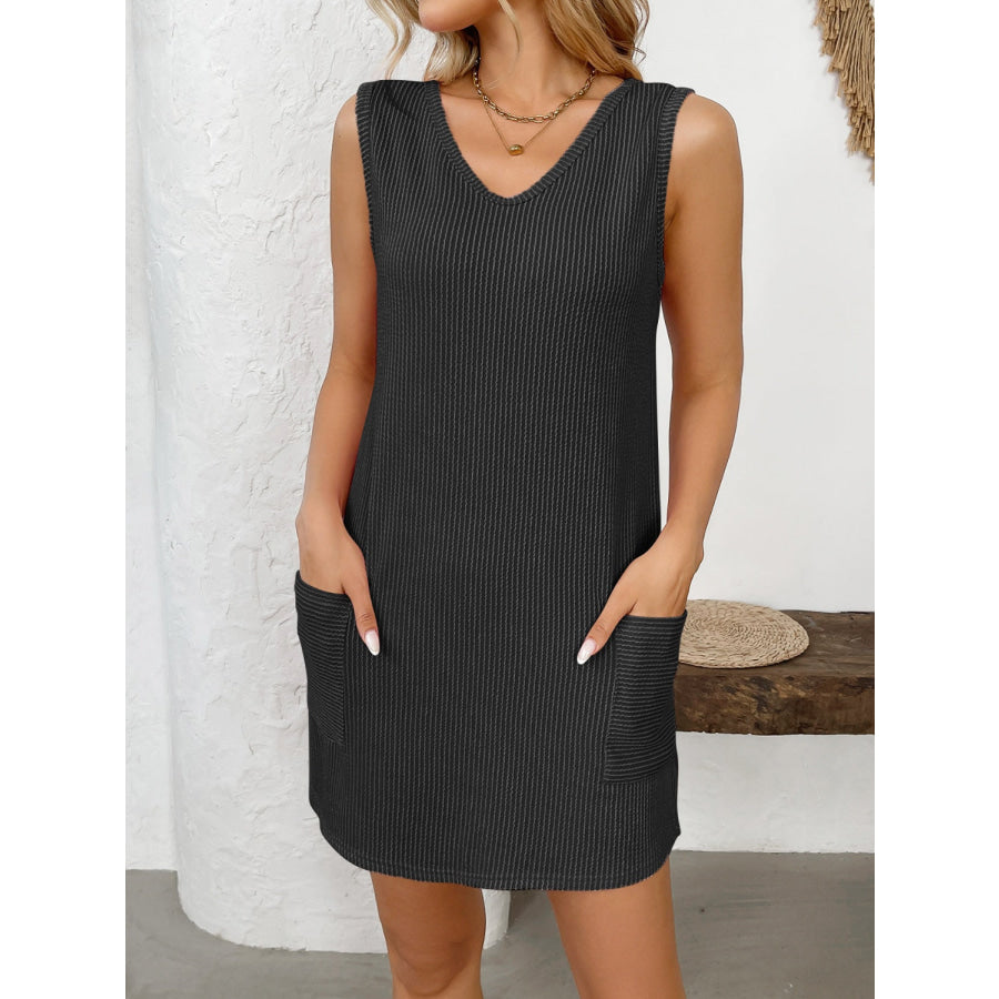 Texture Pocketed V-Neck Tank Dress Apparel and Accessories