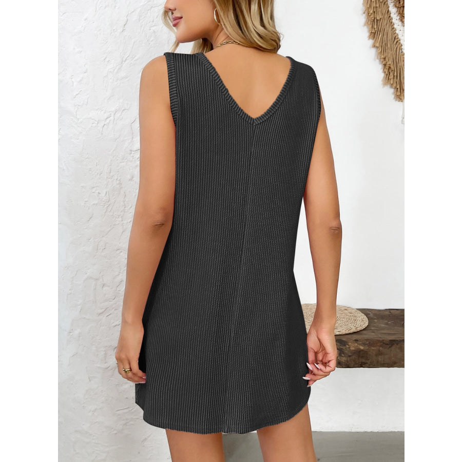 Texture Pocketed V-Neck Tank Dress Apparel and Accessories