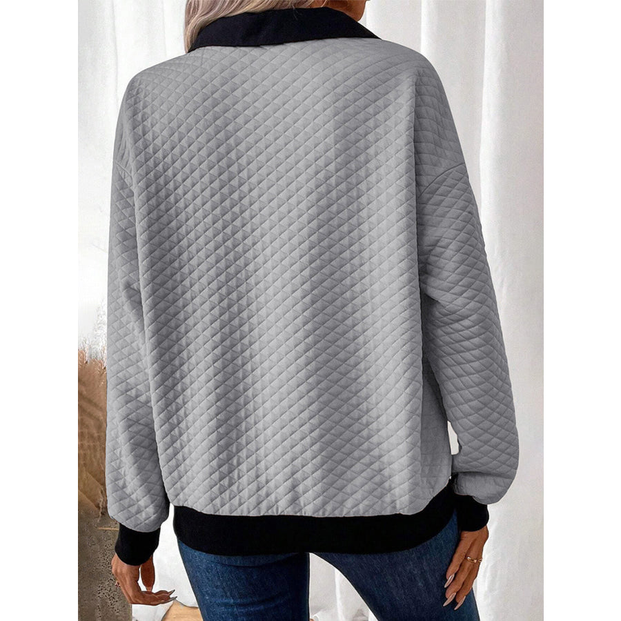 Texture Quarter Button Long Sleeve Sweatshirt Apparel and Accessories