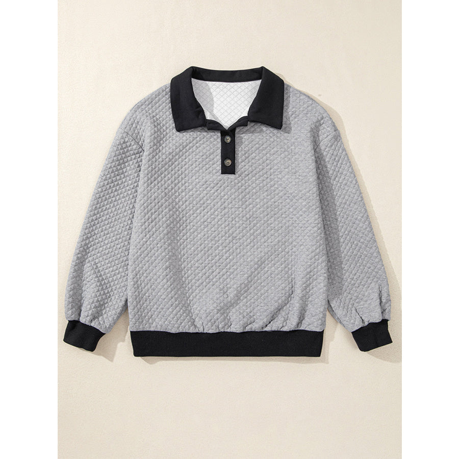 Texture Quarter Button Long Sleeve Sweatshirt Apparel and Accessories