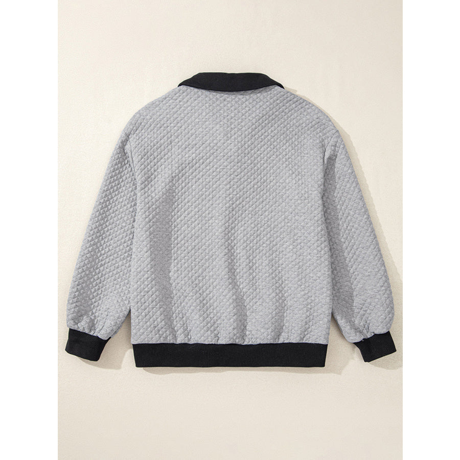 Texture Quarter Button Long Sleeve Sweatshirt Apparel and Accessories