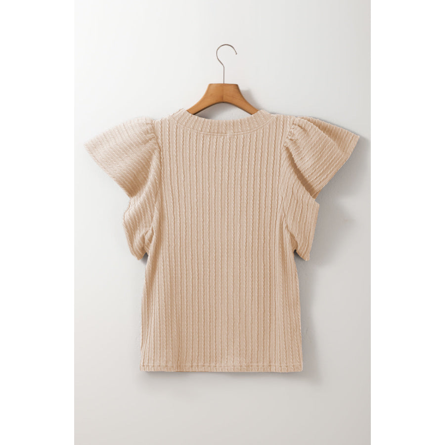 Texture Round Neck Cap Sleeve Top Apparel and Accessories