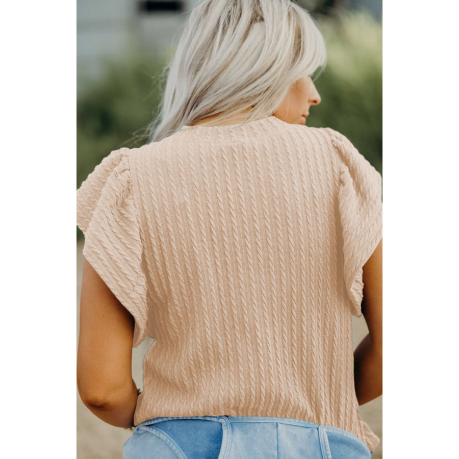 Texture Round Neck Cap Sleeve Top Apparel and Accessories