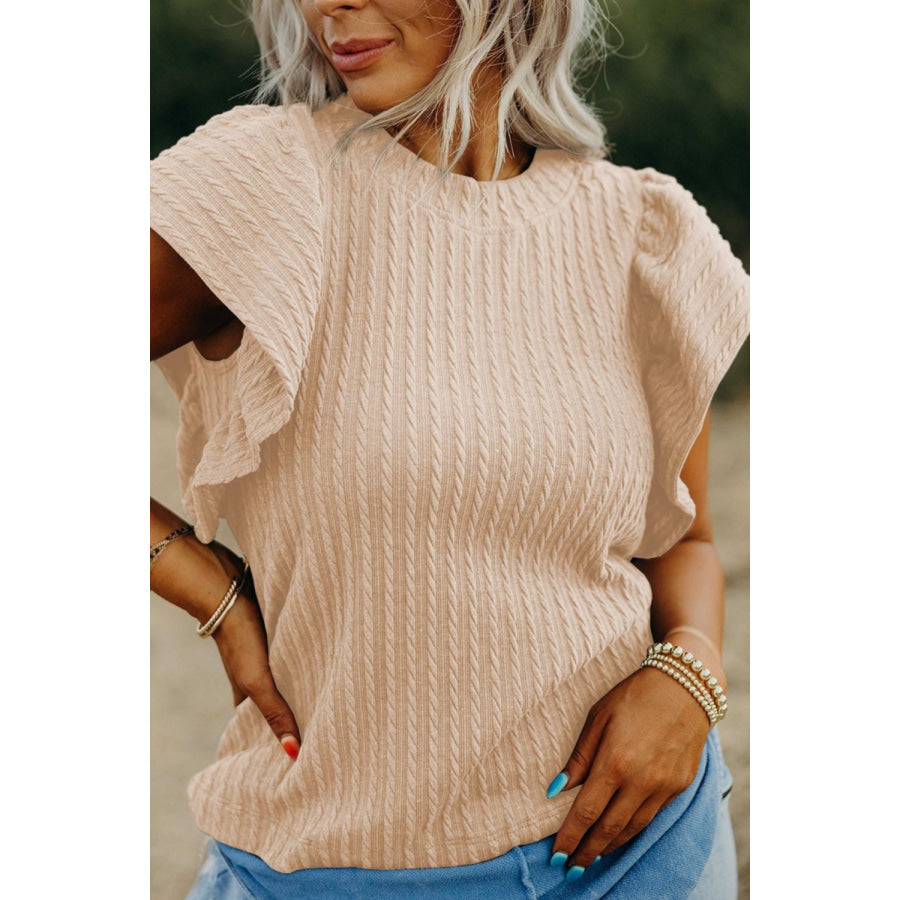 Texture Round Neck Cap Sleeve Top Apparel and Accessories