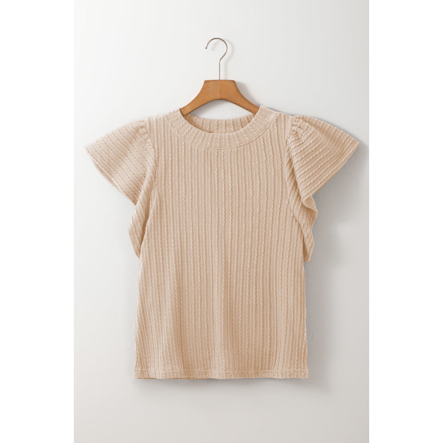 Texture Round Neck Cap Sleeve Top Apparel and Accessories