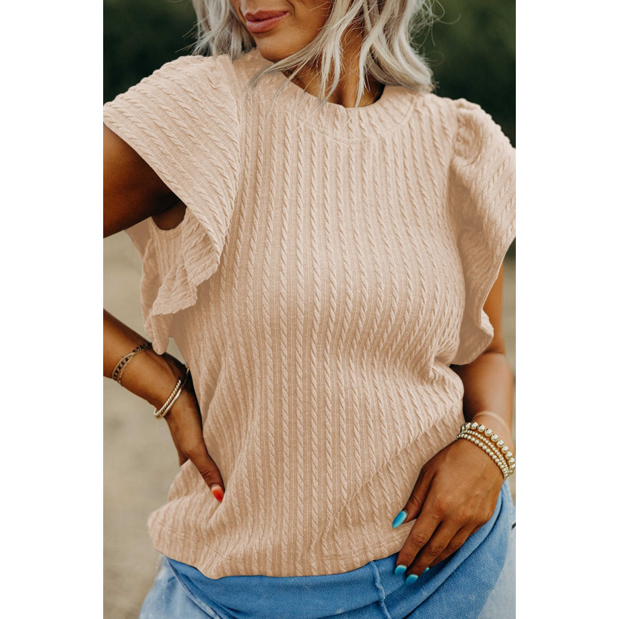 Texture Round Neck Cap Sleeve Top Eggshell / S Apparel and Accessories