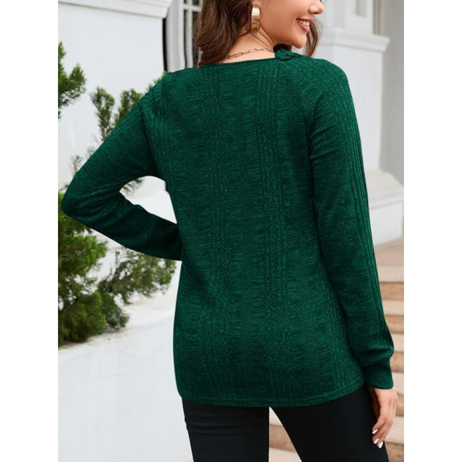 Texture Round Neck Long Sleeve Knit Top