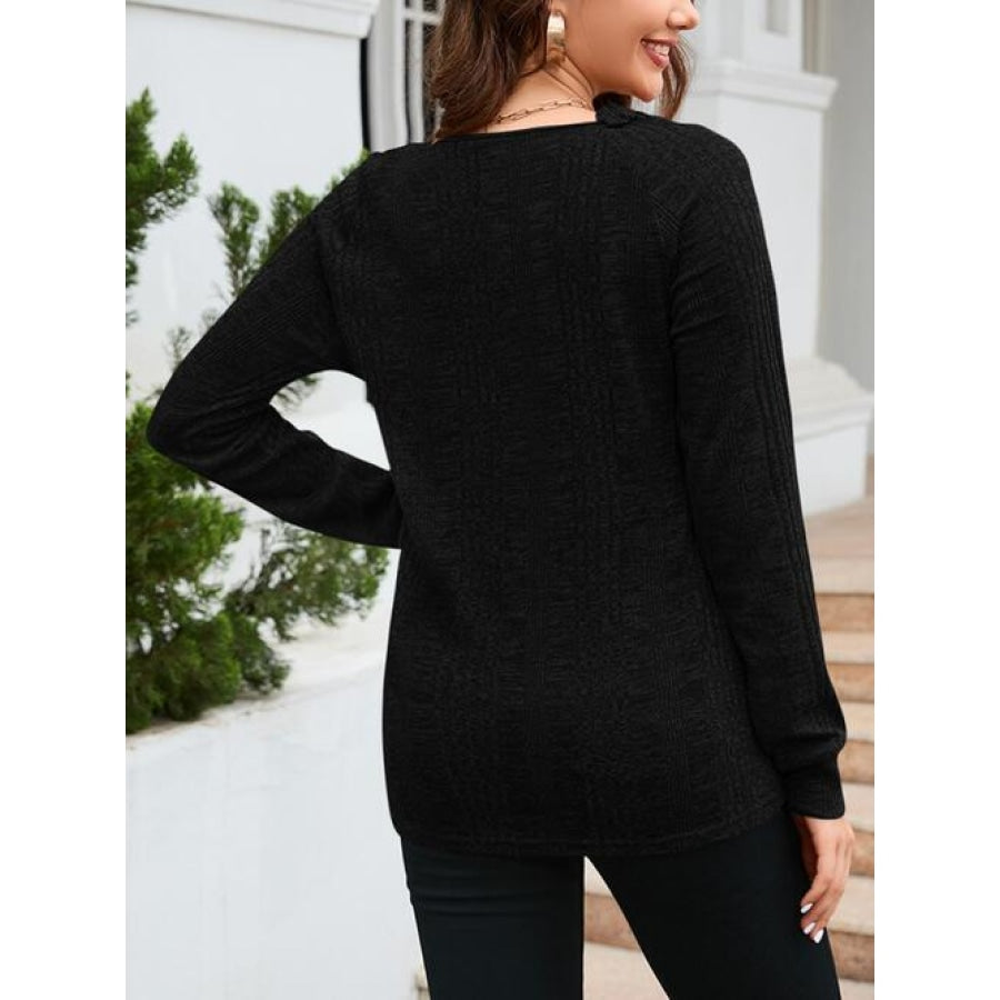 Texture Round Neck Long Sleeve Knit Top