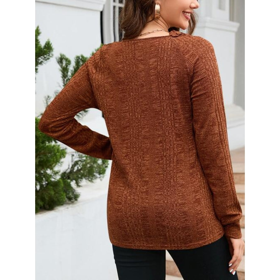 Texture Round Neck Long Sleeve Knit Top