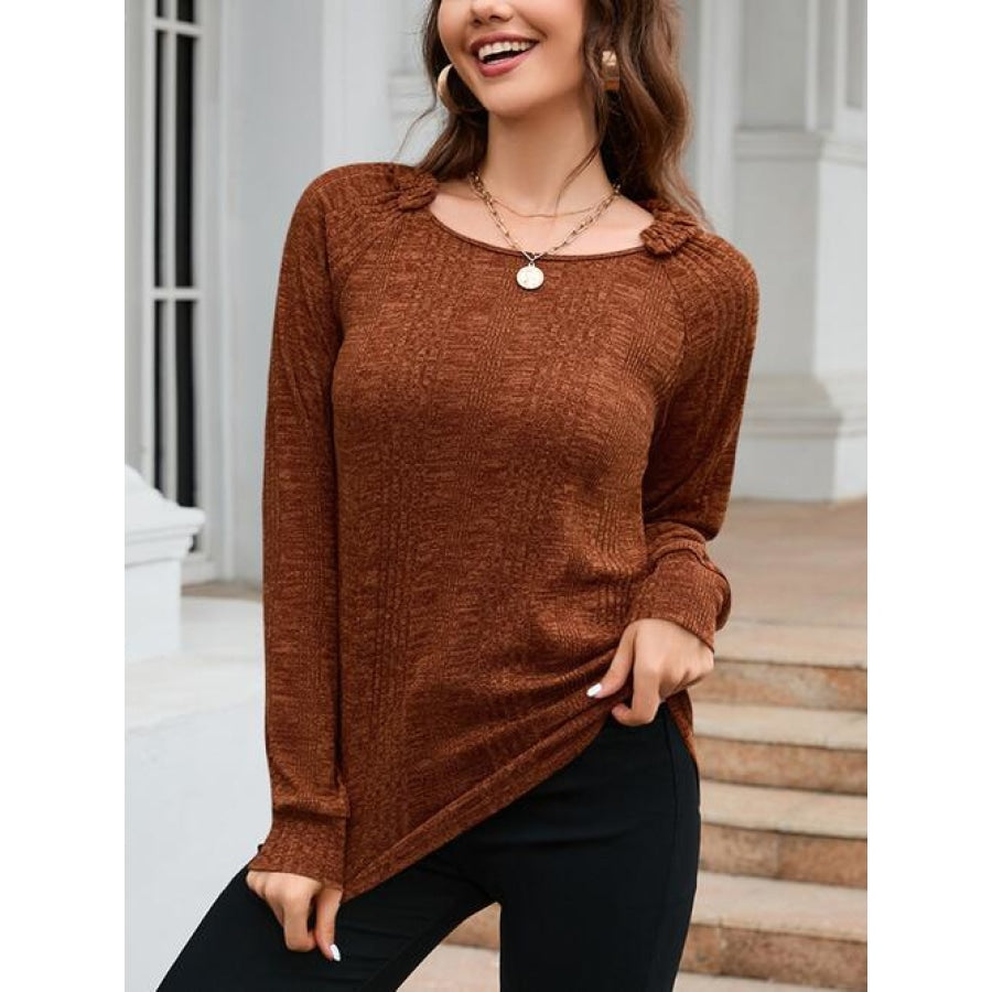 Texture Round Neck Long Sleeve Knit Top