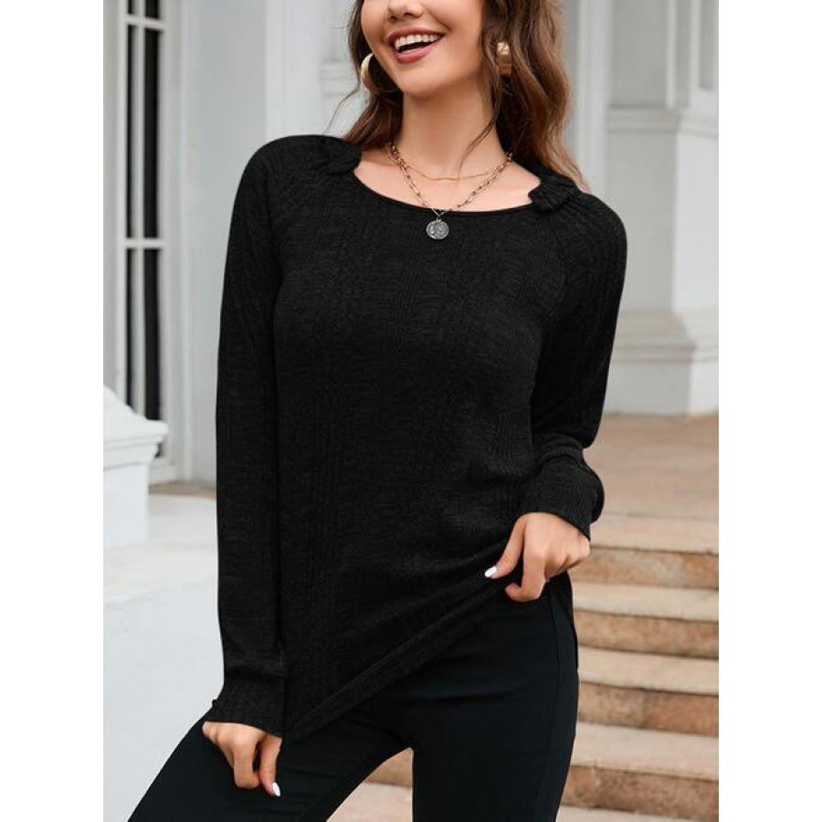 Texture Round Neck Long Sleeve Knit Top