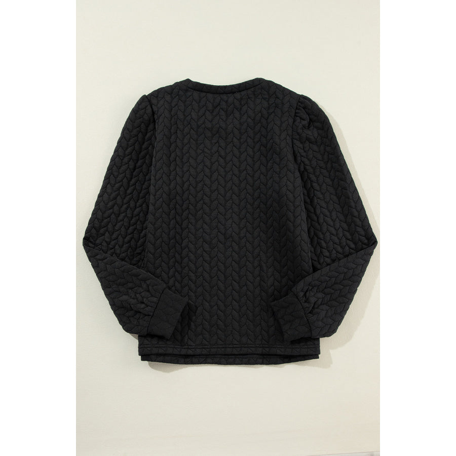 Texture Round Neck Long Sleeve Sweatshirt Apparel and Accessories