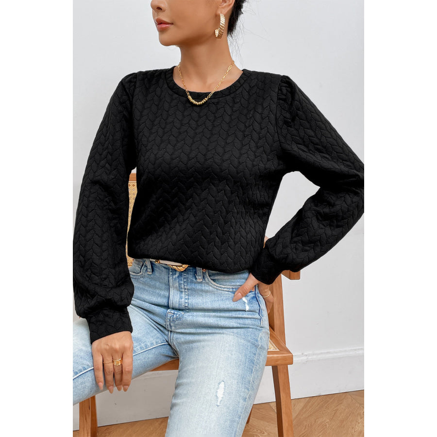 Texture Round Neck Long Sleeve Sweatshirt Apparel and Accessories