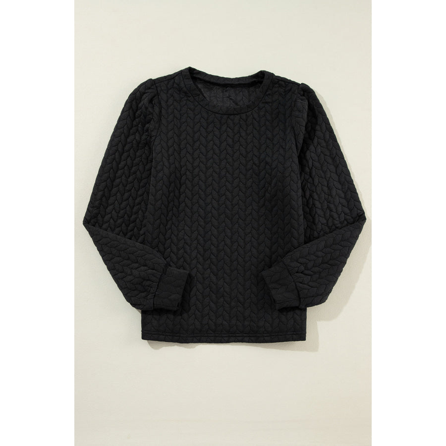 Texture Round Neck Long Sleeve Sweatshirt Apparel and Accessories