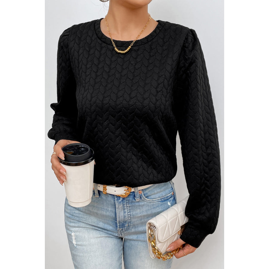 Texture Round Neck Long Sleeve Sweatshirt Apparel and Accessories