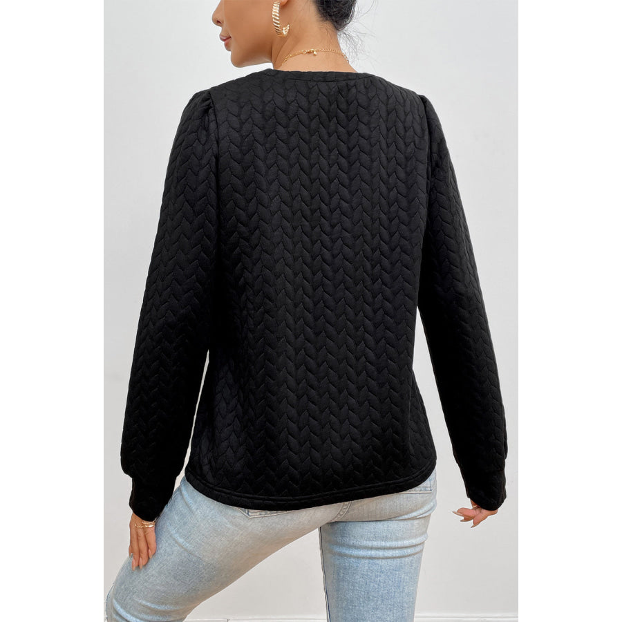 Texture Round Neck Long Sleeve Sweatshirt Apparel and Accessories