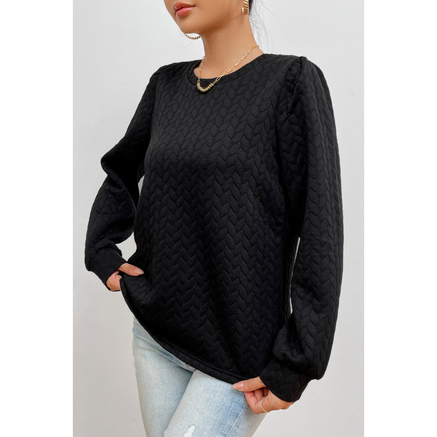 Texture Round Neck Long Sleeve Sweatshirt Apparel and Accessories