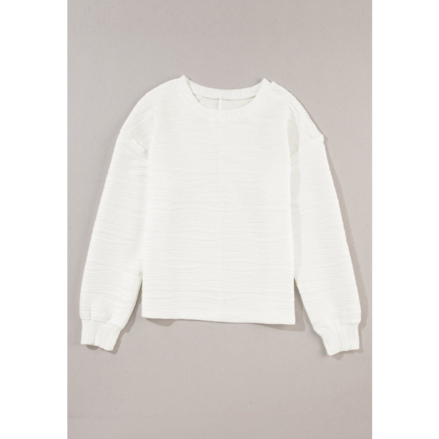 Texture Round Neck Long Sleeve Sweatshirt Apparel and Accessories