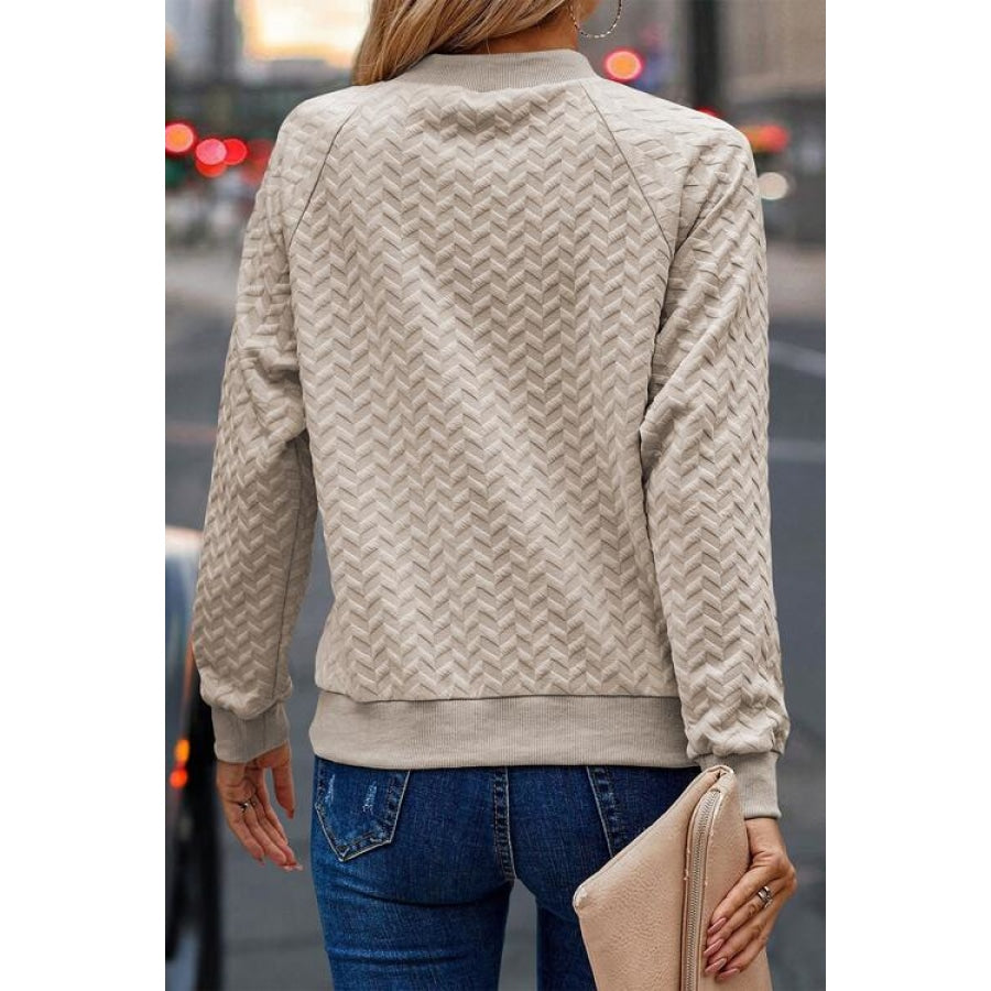 Texture Round Neck Long Sleeve Sweatshirt Beige / S