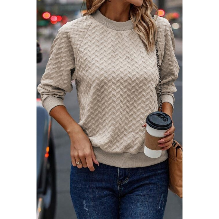 Texture Round Neck Long Sleeve Sweatshirt