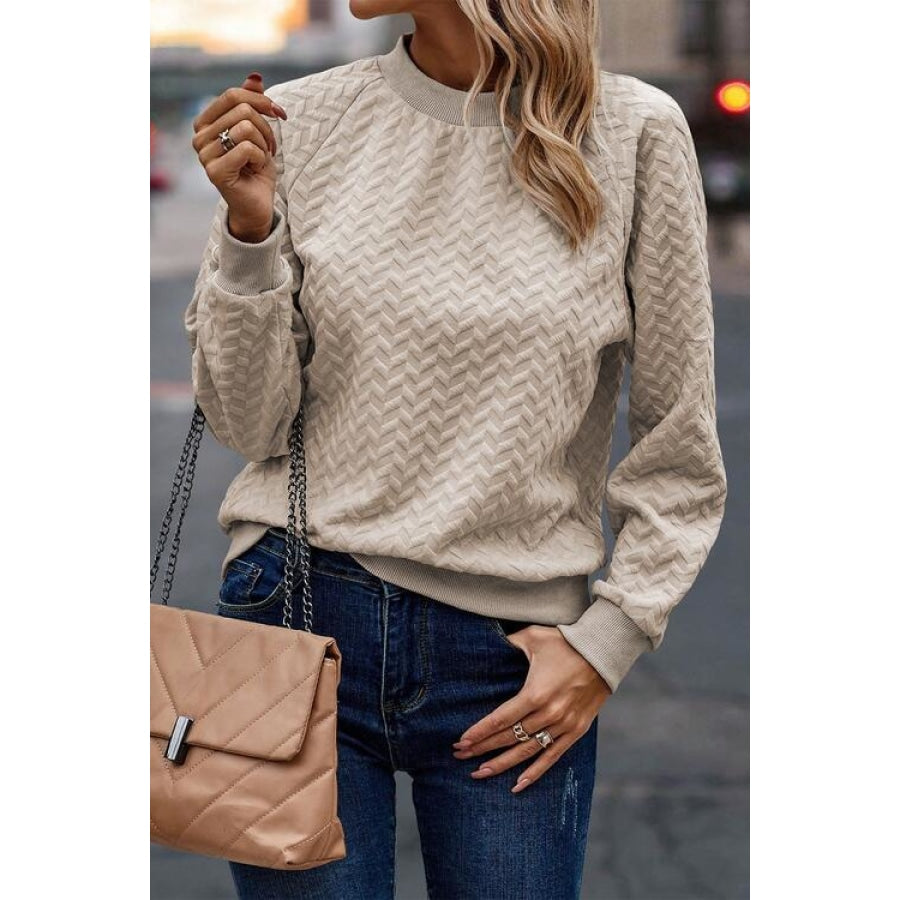 Texture Round Neck Long Sleeve Sweatshirt