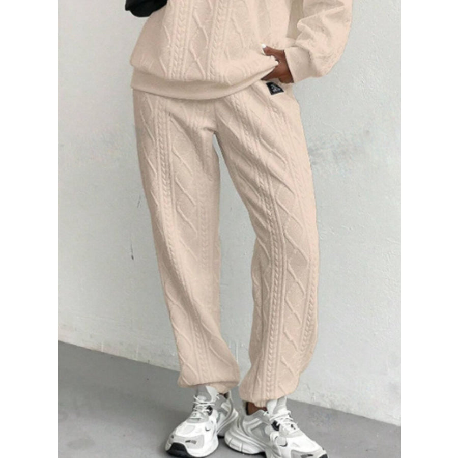 Texture Round Neck Long Sleeve Top and Pants Set Apparel and Accessories