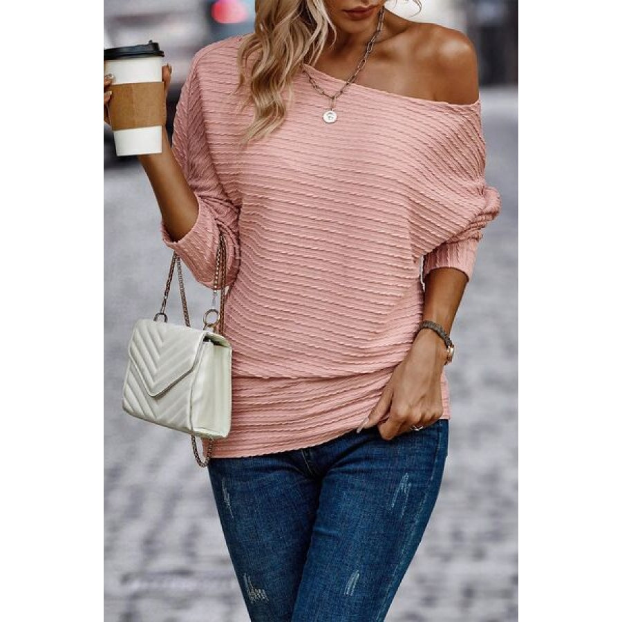 Texture Round Neck Long Sleeve Top Clothing