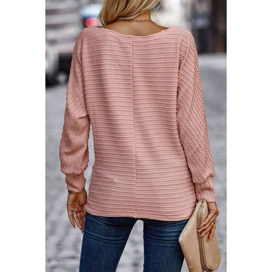 Texture Round Neck Long Sleeve Top Dusty Pink / S Clothing