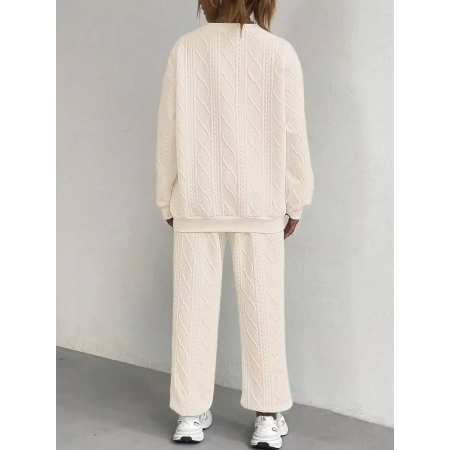 Texture Round Neck Top and Pants Set Apparel and Accessories