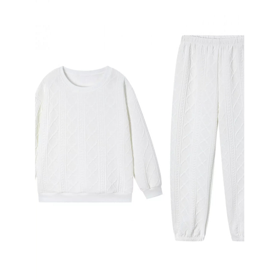 Texture Round Neck Top and Pants Set Apparel and Accessories