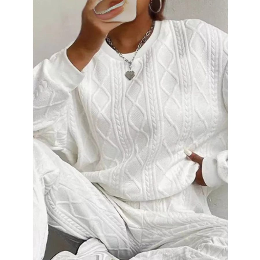 Texture Round Neck Top and Pants Set Apparel and Accessories