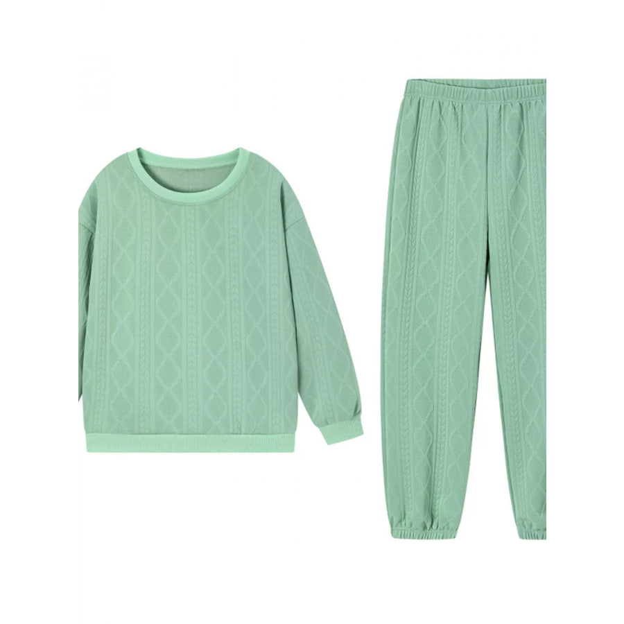 Texture Round Neck Top and Pants Set Apparel and Accessories