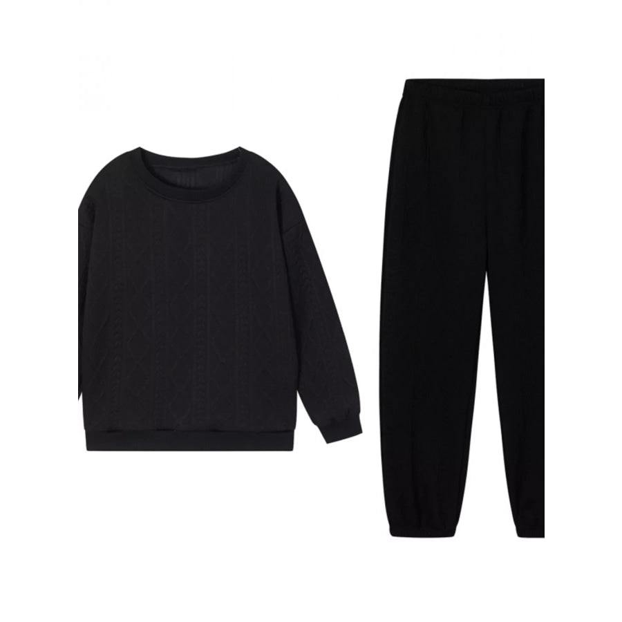 Texture Round Neck Top and Pants Set Apparel and Accessories