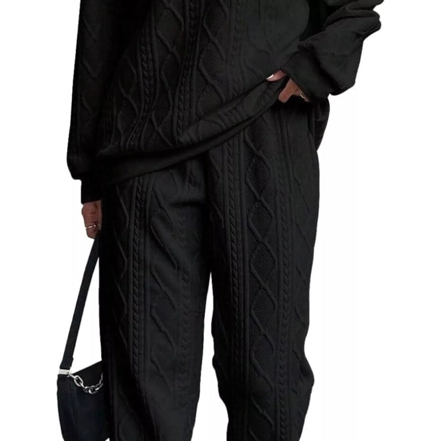 Texture Round Neck Top and Pants Set Apparel and Accessories