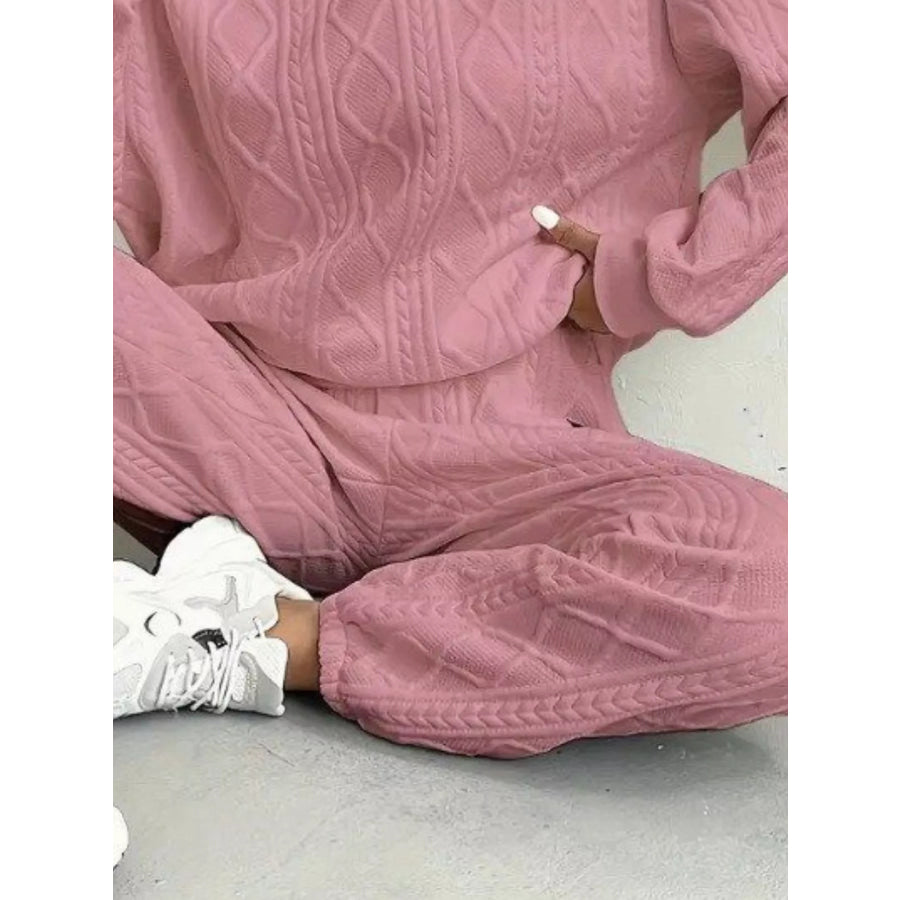 Texture Round Neck Top and Pants Set Apparel and Accessories