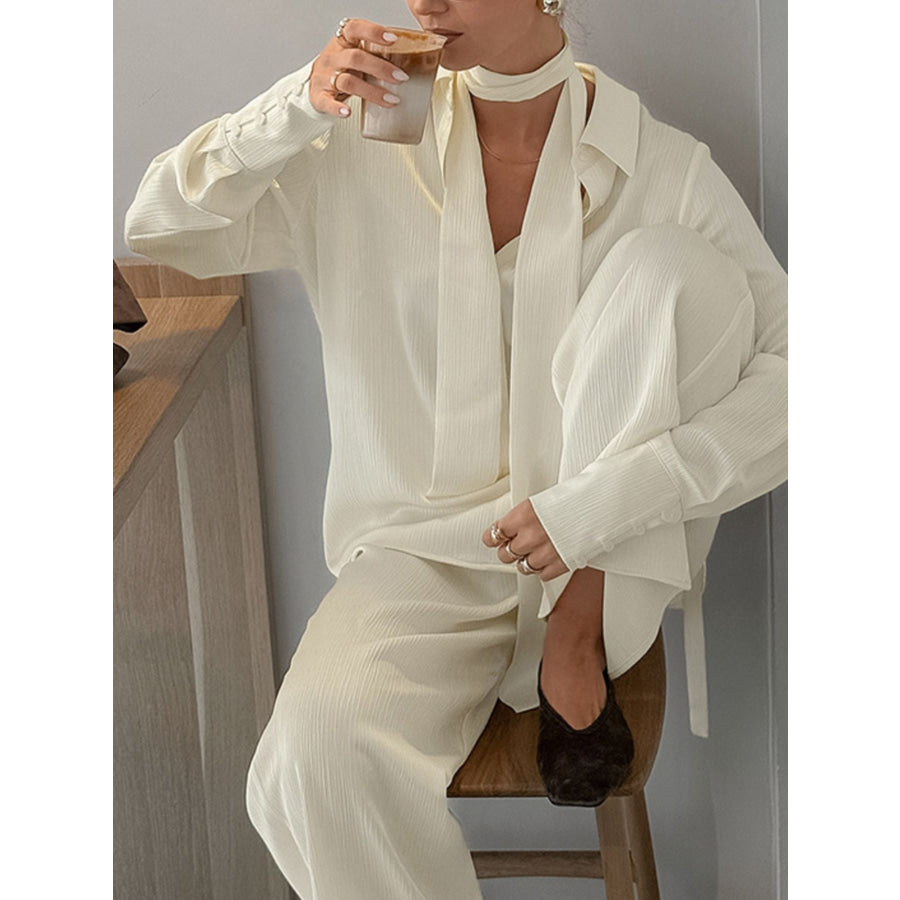 Texture Shirt and Wide-Leg Pants Set Apparel and Accessories