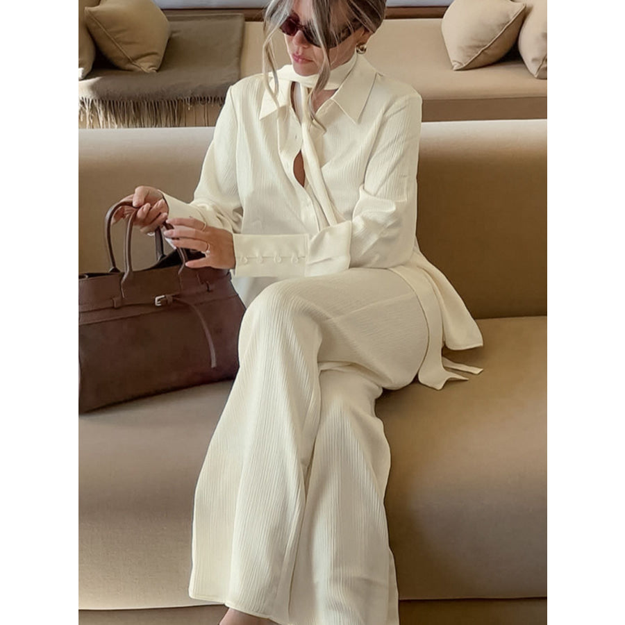 Texture Shirt and Wide-Leg Pants Set Apparel and Accessories