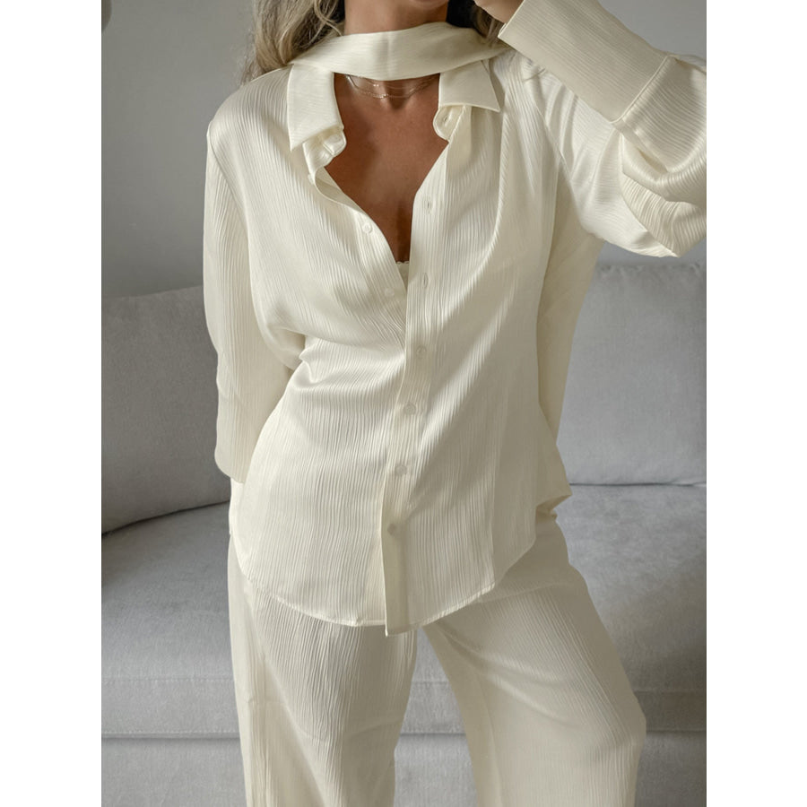 Texture Shirt and Wide-Leg Pants Set Apparel and Accessories
