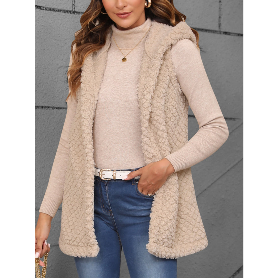 Texture Solid Color Hooded Vest Coat Apparel and Accessories
