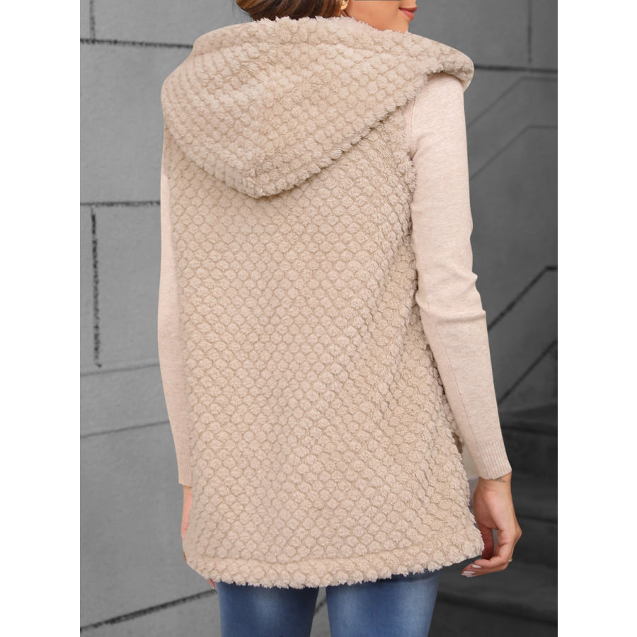 Texture Solid Color Hooded Vest Coat Apparel and Accessories