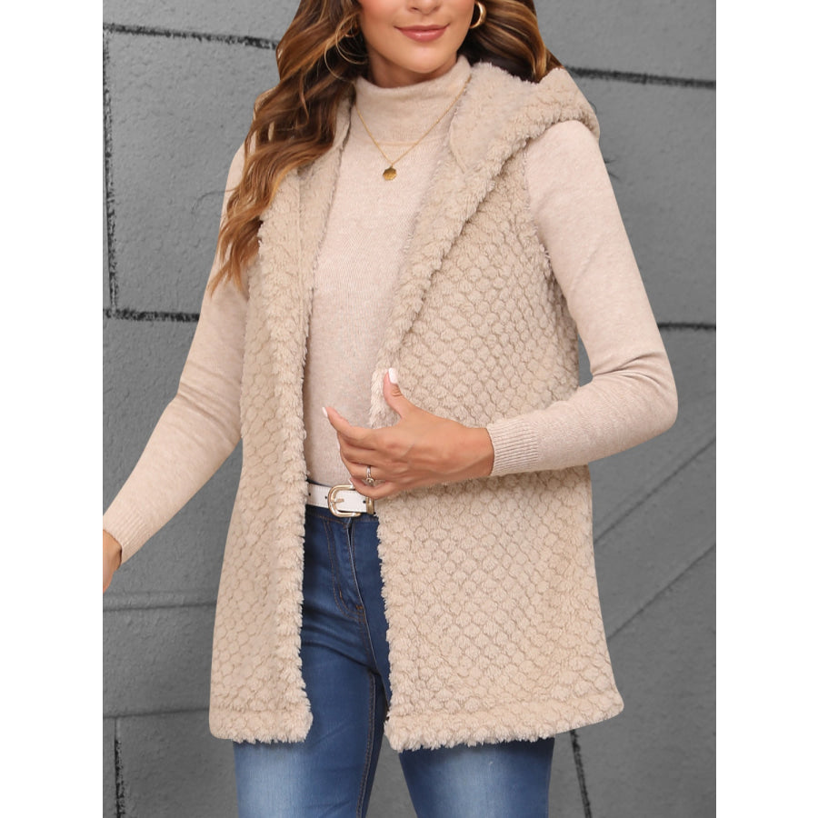 Texture Solid Color Hooded Vest Coat Apparel and Accessories