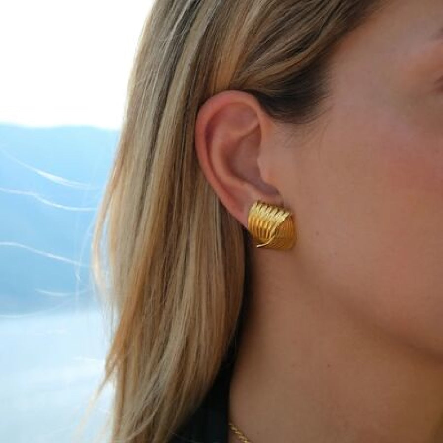 Texture Stainless Steel Stud Earrings Gold / One Size Clothing