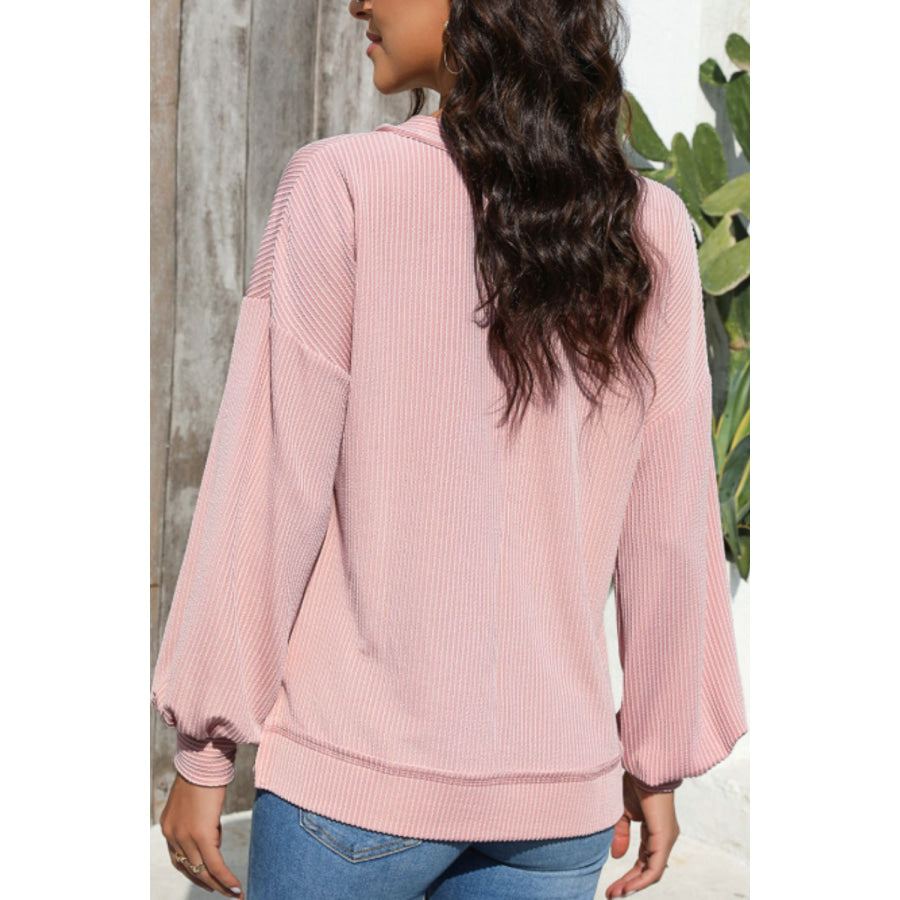 Texture V-Neck Long Sleeve Sweatshirt Apparel and Accessories