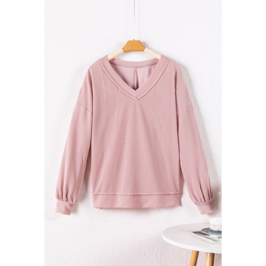 Texture V-Neck Long Sleeve Sweatshirt Apparel and Accessories