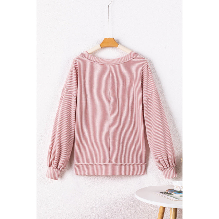 Texture V-Neck Long Sleeve Sweatshirt Apparel and Accessories