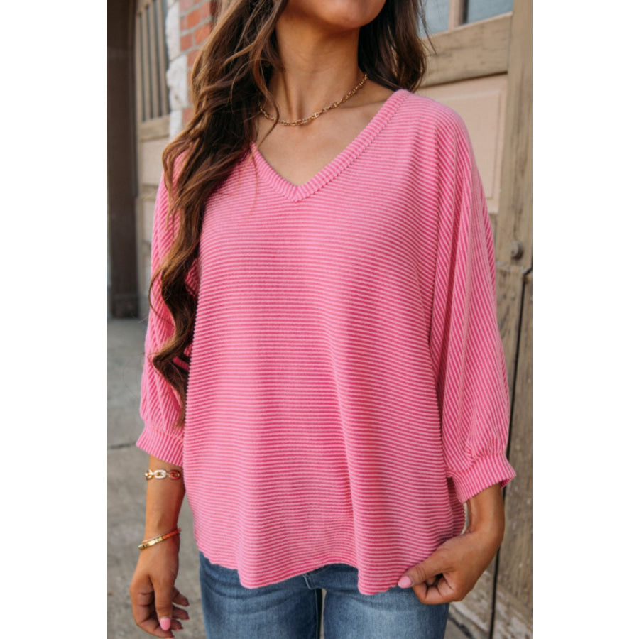 Texture V-Neck Long Sleeve Top Apparel and Accessories