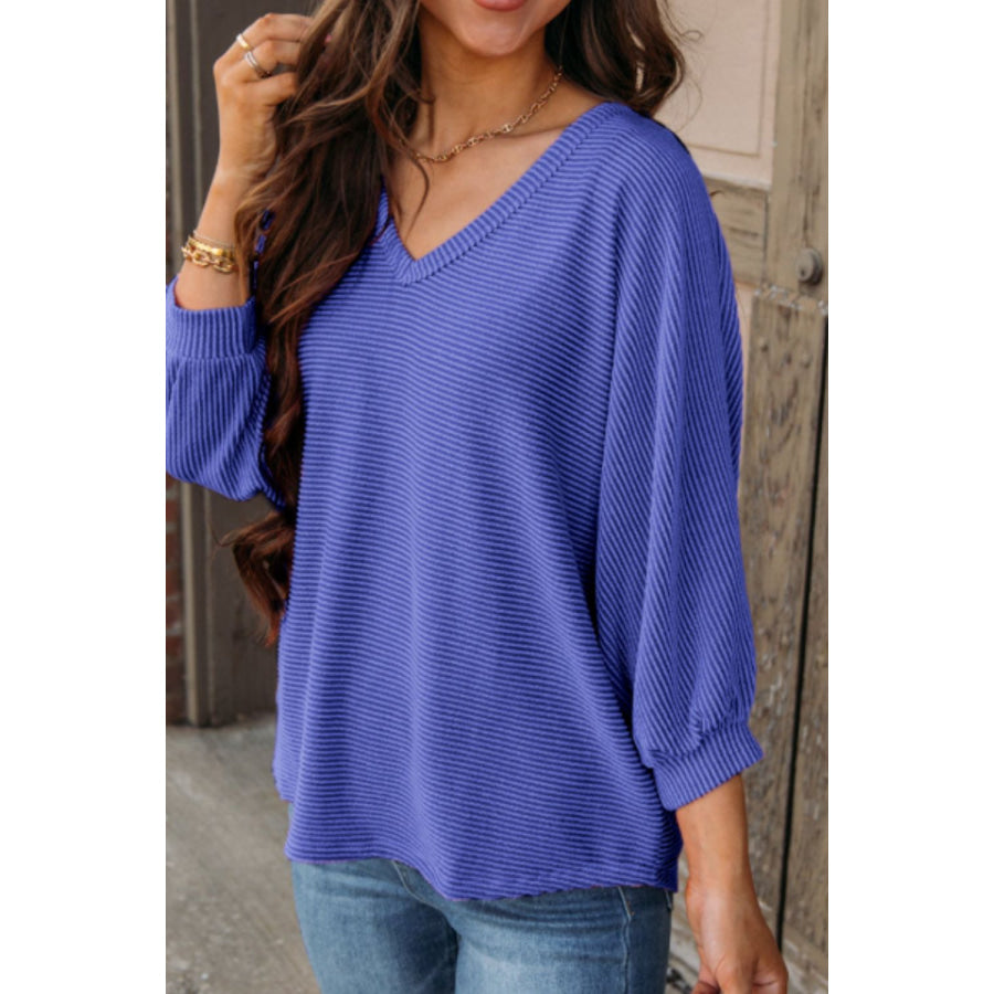 Texture V-Neck Long Sleeve Top Apparel and Accessories