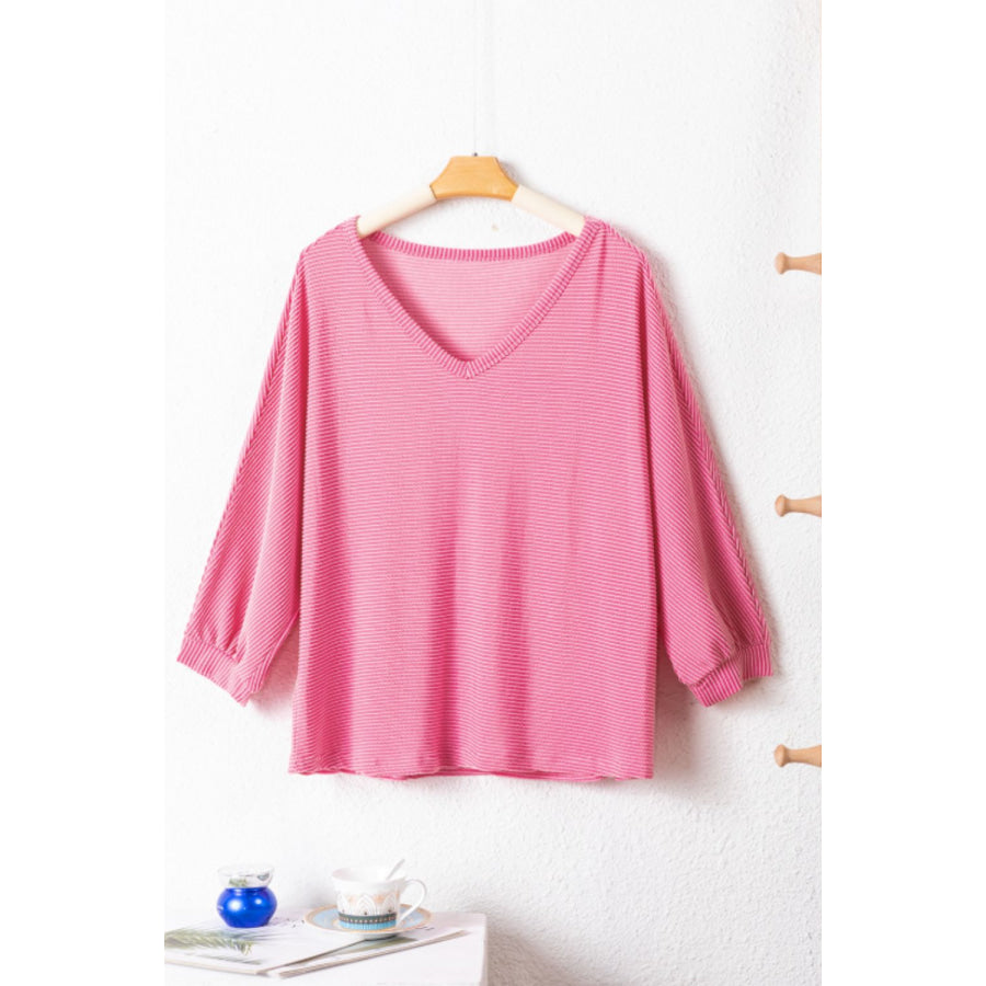 Texture V-Neck Long Sleeve Top Apparel and Accessories