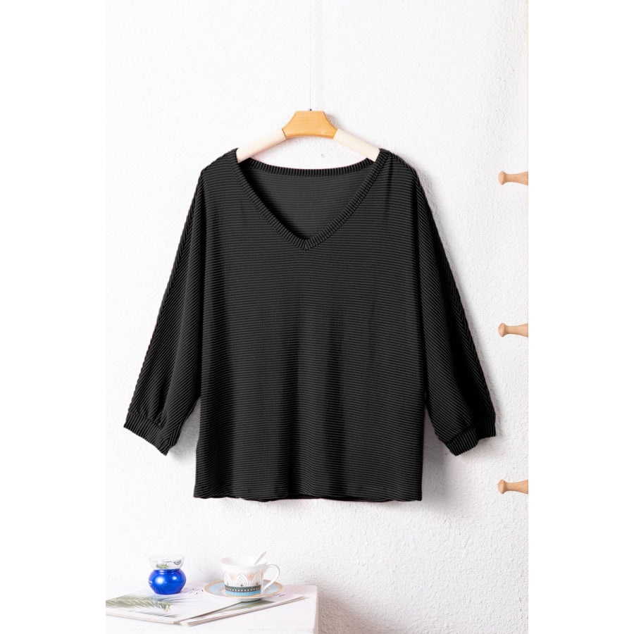 Texture V-Neck Long Sleeve Top Apparel and Accessories