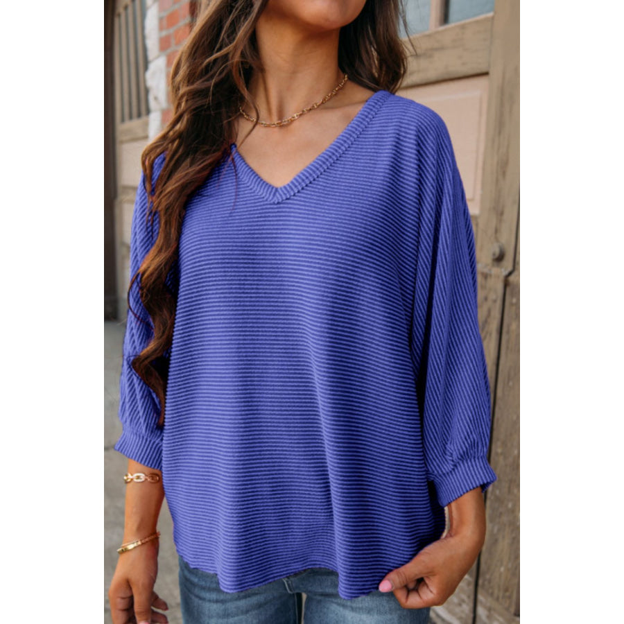 Texture V-Neck Long Sleeve Top Apparel and Accessories